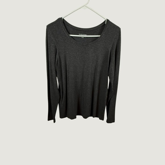 Eileen Fisher Tops - Eileen Fisher Petite Charcoal Black Viscose Jersey Scoop Neck Top PM Long Sleeve